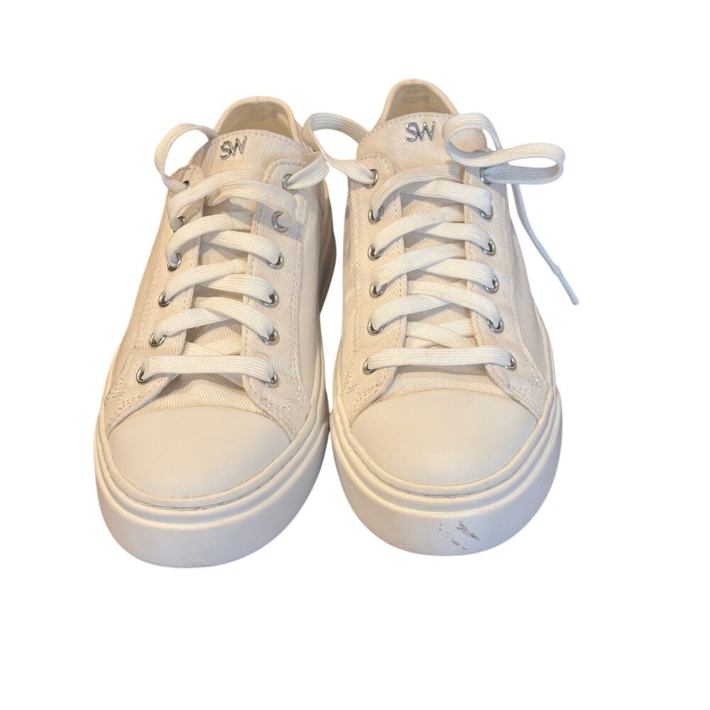 Stuart Weitzman Sammy Twill Canvas Lowtop Off White Color Sneaker Women’s Sz 6.5
